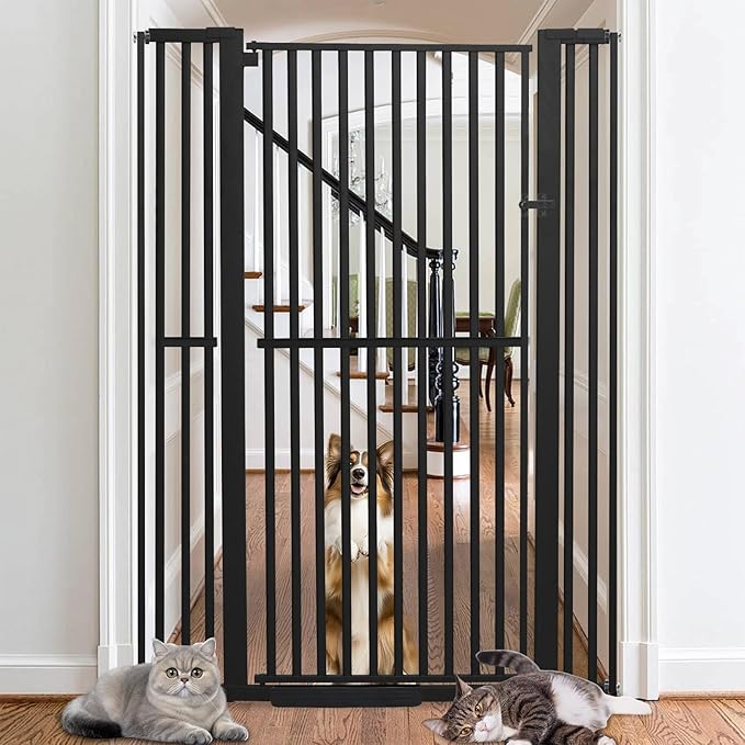 71 Inch Extra Tall Pet Gate for Cats, 29.5-43" Adjustable Wide Dog Gates, Pressure Mounted Walk Through Tall Cat Gate for Doorways,Hallway,Stairs,House（Black）