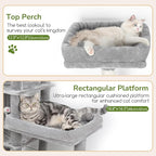 Globlazer Extra Large Platform Cat Tree, 65in Sturdy Cat Tree for Indoor Cats Large Adult, Big Cat Tower for Big Cats with 3 Enlarged Perches, 6 Scratching Posts, Cat Condo, Hammock, S65, Light Grey
