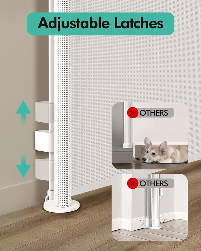 2PCS Retractable Baby Gates, Mesh Dog Gate for Doorways, 33.6" Tall, Expands to 55" Wide,Pet Safety Essential Fit for Baseboards, Wide Toddlers Gates for Hallways, Indoor & Outdoor,White
