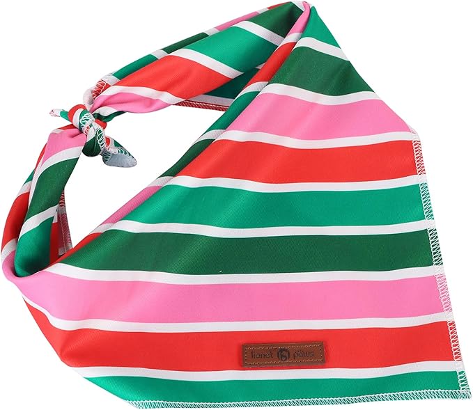 lionet paws Christmas Dog Bandana,Fabric Colorful Stripe Dogs Kerchief for Medium Large Dogs,Dog Cotton Triangle Bibs Scarf for Girl Boy