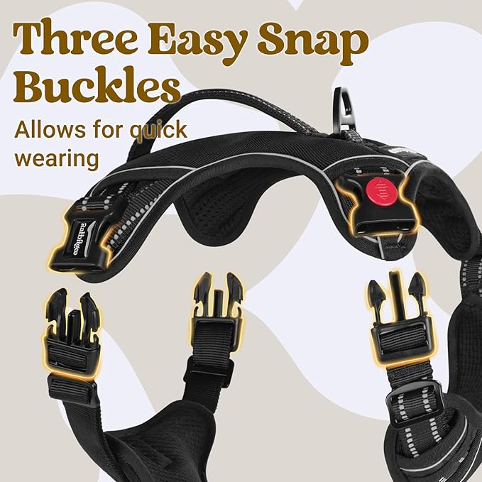 rabbitgoo Dog Harness Small Sized Dog, No Pull Pet Harness with Soft Padded Handle, Adjustable Reflective Vest with 3 Buckles, Easy Walking Harness with 2 Leash Clips, Black, S