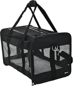 Amazon Basics Airline Approved Soft-Sided Mesh Pet Travel Carrier with Shoulder Strap, Portable, Washable Removable Fleece Pad for Dog, Cat, up to 16 pounds, 16.5" L x 10.6" W x 11" H, Black