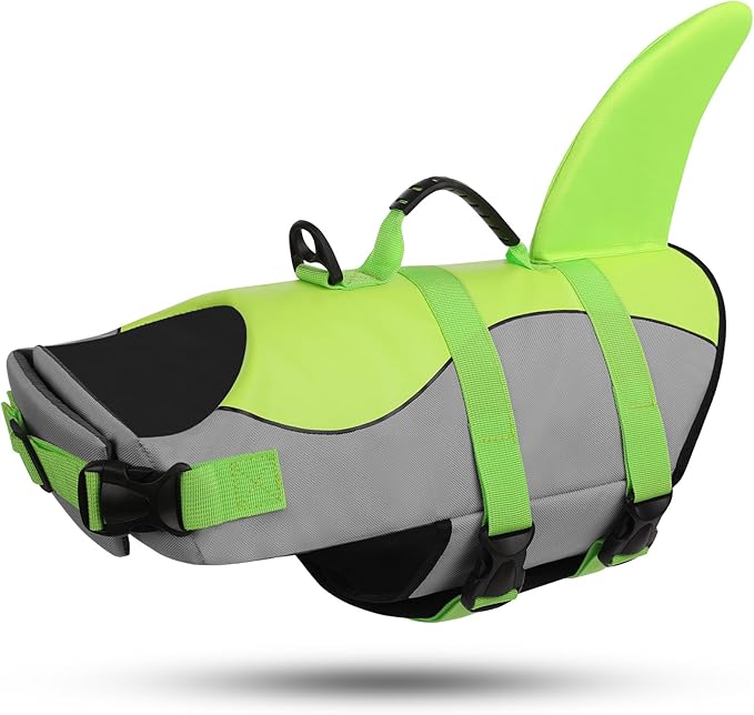 ASENKU Dog Life Jacket - Pet Safety Vest for Swimming & Boating, Shark Life Jacket with Floatation, Dog Lifesavers Swimsuits for Small Medium Large Dogs (Green, XS)