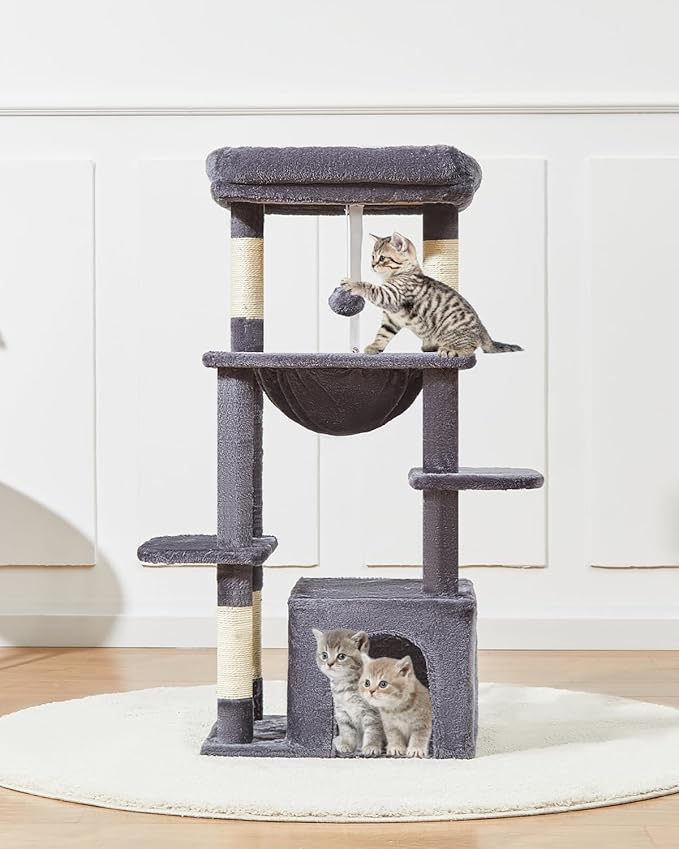 Taoqimiao Cat Tree,39.4-Inch Cat Tower for Indoor Cats,Suitable for Kittens with Luxurious cat condo with Soft Hammock and Luxurious Perch MS027G Smoky Gray