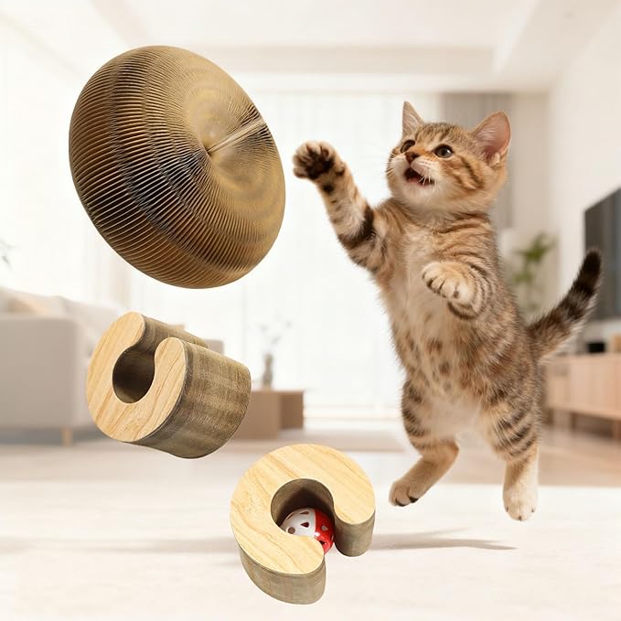 2PCS Magic Organ Cat Scratching Board,Foldable Reversible Accordion Cats Toy with Ball Bell for Indoor Outdoor Cats Toy Exercise Anxiety Relief