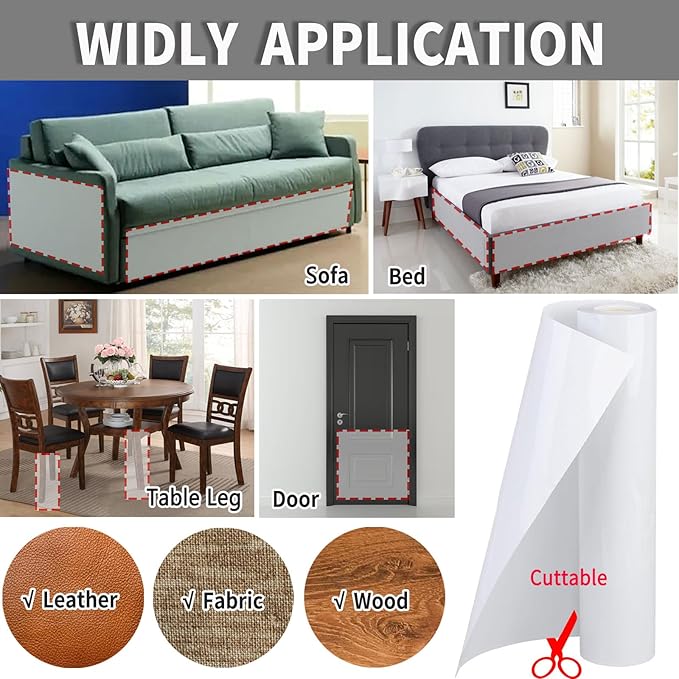 KEYIDE Clear Couch Protector from Cat Claws, 120"x12" Thick Self-Adhesive Furniture Guard from Cats Scratching for Sofa, Door, Chair & Table Leg