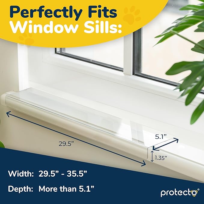 PROTECTO Window Sill Protector from Dogs - 29.5 x 5.1 Clear Window Guards from Cats Scratching, Chewing & Clawing | Keep Your Sills Smooth & Paws Safe | Ultra Strong Window Sill Cover Protection