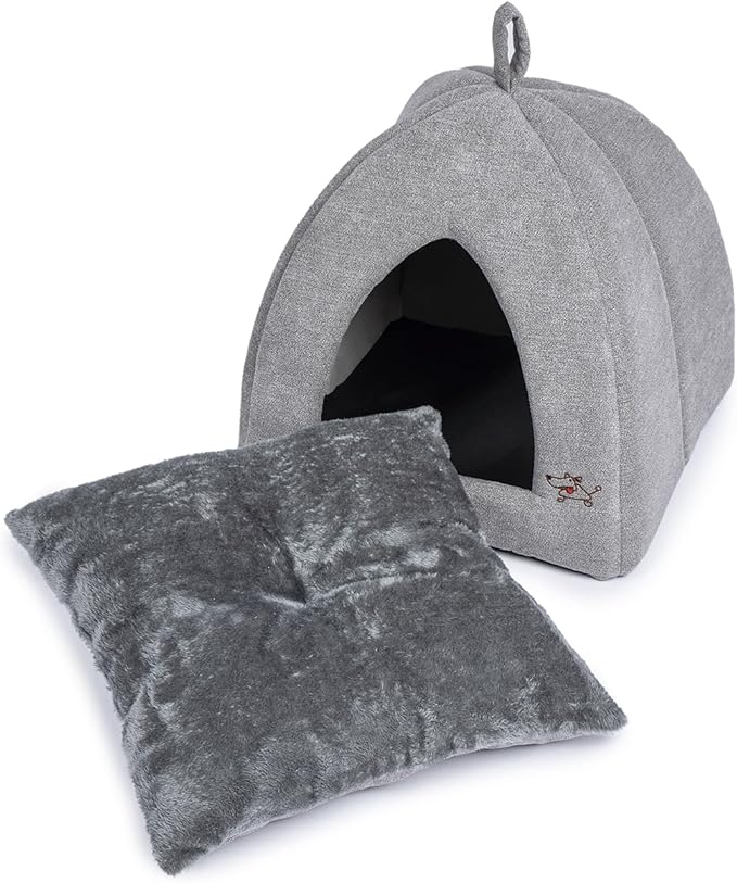 Best Pet Supplies Cat Bed for Indoor Cat, Domed Tent House with Removable Pillow, Covered Cat Cave for Small Dog, Puppies and All Breeds of Cats - Gray, 16 x 16 x H:16"