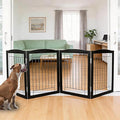 ZJSF Freestanding Foldable Dog Gate for House Extra Wide Wooden Black Indoor Puppy Gate Stairs Dog Gates Doorways Tall Pet Gate 4 Panels Fence