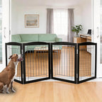 ZJSF Freestanding Foldable Dog Gate for House Extra Wide Wooden Black Indoor Puppy Gate Stairs Dog Gates Doorways Tall Pet Gate 4 Panels Fence