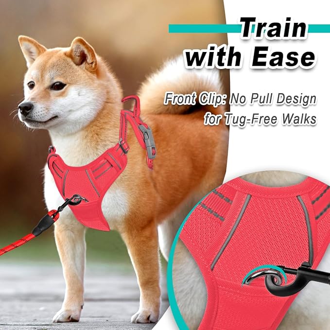 BARKBAY Dog Harness No Pull Mesh for Large Dogs - Adjustable, Reflective, Comfortable, No Choke, Heavy-Duty - Perfect for Outdoor Training, Walking, and Hiking - Strong & Durablee - XL & Red Mesh