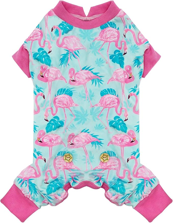 KYEESE Dog Pajamas Velvet Dog Pajamas Medium Sized Dogs Soft Dogs Clothes Pjs with Flamingo Pattern Stretchy Pet Jammies Coat Comfy Pet Onesie Costume, 2X-Large
