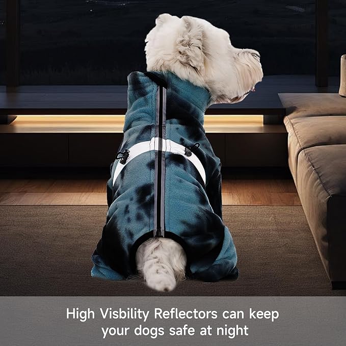 Dog Coats for Small Dogs, Polar Fleece Dog Pajamas Bodysuit, Puppy Onesies Tie Dye Jumpsuits, Dogs Warm Clothes Four-Legged, Doggie Fullbody Winter Jacket Vest