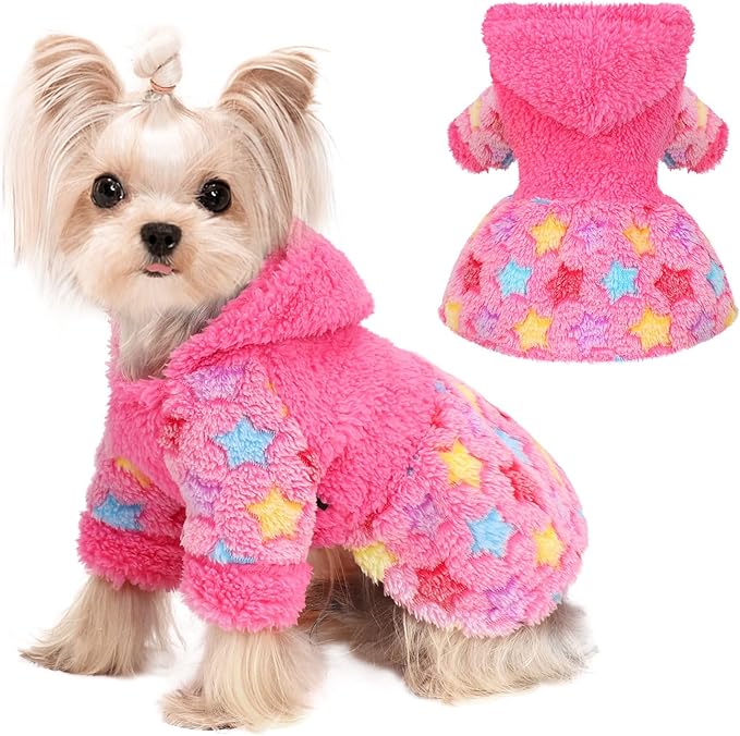 Dog Hoodie Dog Sweater Winter Puppy Clothes for Small Dogs Boy Girl Pet Hoodies Cold Weather Doggie Coats Fall Doggy Sweatshirt for Chihuahua Yorkie Cat Sweater Costume, Rose Pink, XS