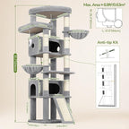 Globlazer Extra Large Heavy Duty Cat Tree, 80in Tall Sturdy Cat Tree Tower for Multiple Indoor Cats Large Adult with Scratching Posts, 2 Spacious Condos with Padding, 2 Soft Perches, S80C, Light Grey