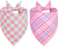 Dog Bandana Girl Small 2PCS, Pink Spring Scarf, Durable Triangle Reversible Bibs Handkerchief for Puppy Pet
