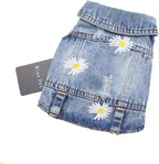 Pet Clothes Vintage Denim Dog Jacket with Daisy Embroidery - Puppy Stylish Pet Coat for Chihuahua, Yorkie Small Breeds - All-Season Comfort (Light-Blue,Medium)