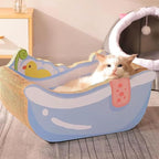 Cat Bed - Bathtub Nest with Scratching Board | Bathtub-Shaped Calming Cat Bed - for Kitten Puppy Small Dog Pet Home Decor Living Room Balcony Apartment Dorm Sleeping Play