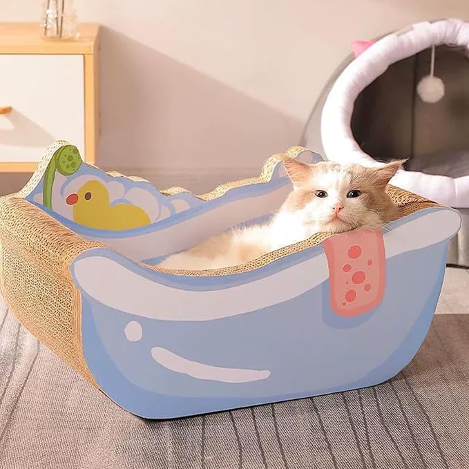 Cat Bed - Bathtub Nest with Scratching Board | Bathtub-Shaped Calming Cat Bed - for Kitten Puppy Small Dog Pet Home Decor Living Room Balcony Apartment Dorm Sleeping Play