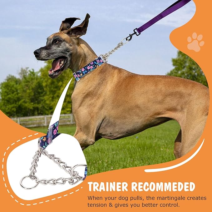 Choker Martingale Collar for Dog, No Pull Slip Chain Collar Training Escape Proof Heavy Duty Dog Collar for Extra Large Medium Large Pet Girl Female Dogs, Purple Floral XL