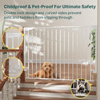 Cumbor 34" Extra Tall Baby Gate for Stairs, Wall-Mounted (Drill Required), Expandable 31.6-48" No Bottom Bar Dog Gate Indoor for Larger Pets, Large Walk Thru Door for Easy Access (White)