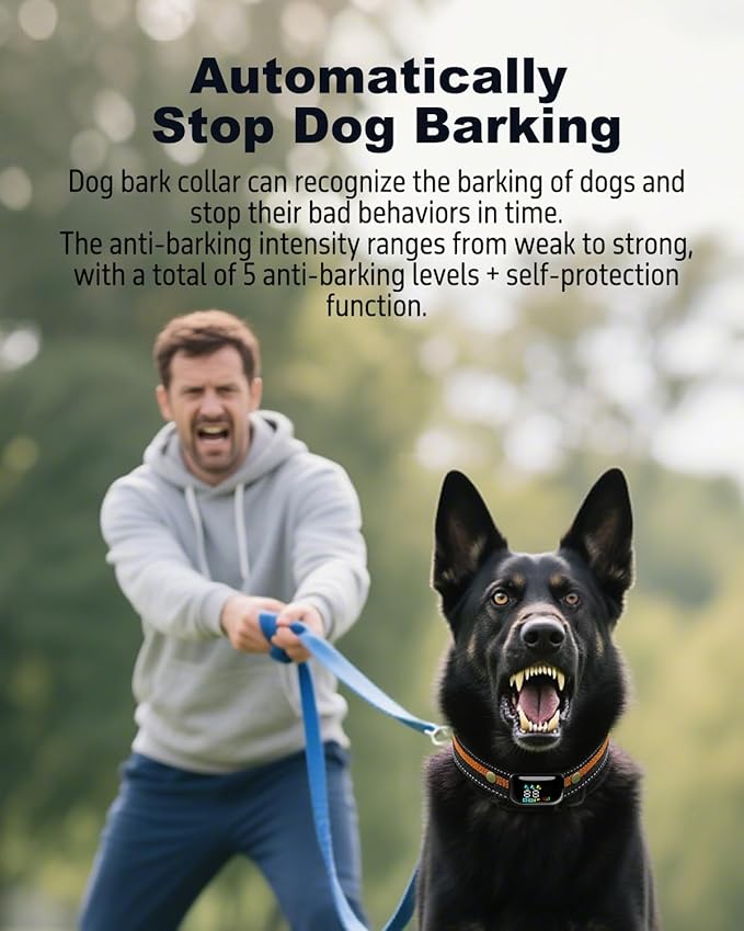 2-in-1 Dog Shock Collar with Remote Control and Automatic Bark Mode - Electric Training Smart Anti Barking Collars for Small Medium Large Dogs E-Collar 3300FT (5-150Lbs) IPX7 Waterproof