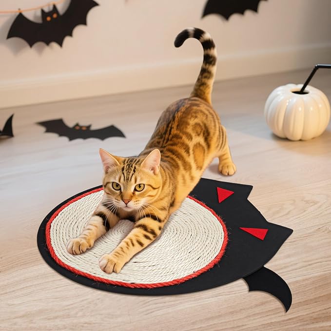iplusmile Halloween Cat Scratch Mat, Bats Shaped Sisal Scratching Pad, 12" x 12"