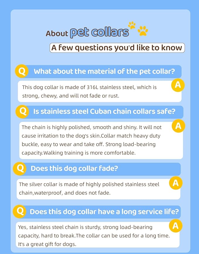Dog Chain Collar Silver Cuban Link Chain Collar with Secure Buckle Design,15MM Stainless Steel Metal Walking Training Collars, Chew Proof, Suitable for Small Medium Large Dogs (Silver,18'')