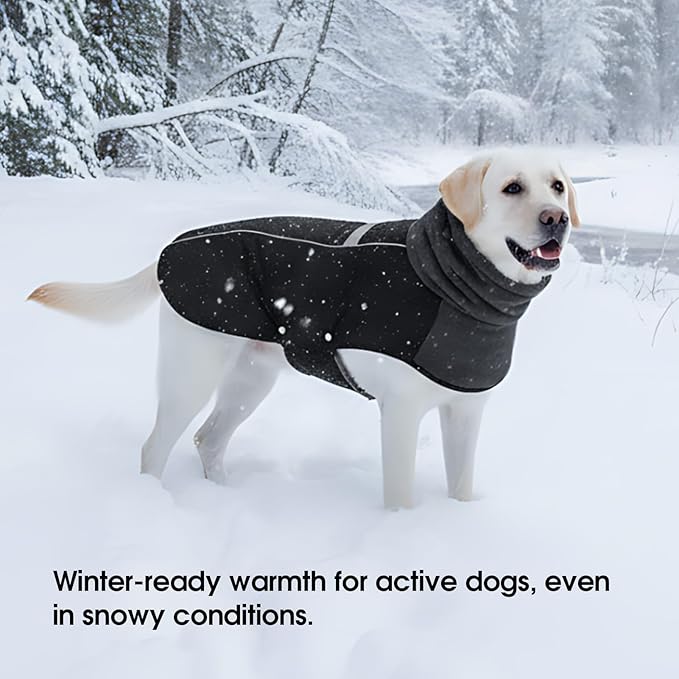 ASENKU Dog Coat, Dog Winter Jackets with Fleece Turtleneck, Windproof, Reflective Pet Snow Jacket for Cold Weather, Coats for Large Dogs, Black, XL