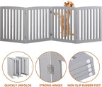 JungleA Freestanding Foldable Pet Gate for Dogs, 24 inch 4 Panels Step Over Fence,Pet Door, Dog Gate for Room, Doorway, Stairs (Grey)