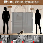 Reinforced 55" Extra Tall Dog Gates Indoor Cat Gate for Hallway - Prevents Jumping & Crawling Through, 55" Wide Retractable Gate, Mesh Pet Gates for Doorways Extra Tall Baby Gate for Cats, Gray