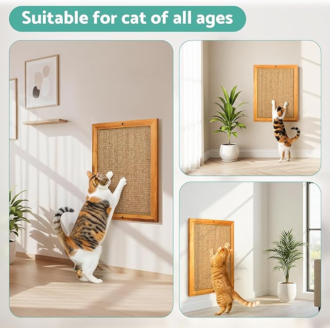 Scratching Pad for Cats, Sisal Cat Scratch Pad for Wall Mounted, Extra Large Cat Scratch Pads for Indoor Cats Kitty, Wooden Scratching Board Scratching Cat Toys Wall Furniture