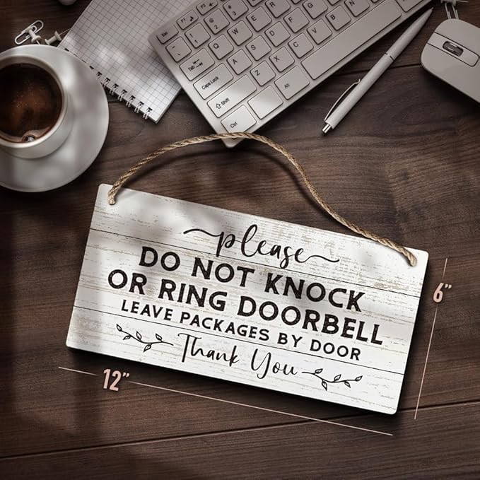 YZEXEZY Do Not Knock or Ring Doorbell Sign 6"x12"Do Not Disturb Wooden Hanging Sign for Front Door Hanger-Leave Packages at Door -No Soliciting