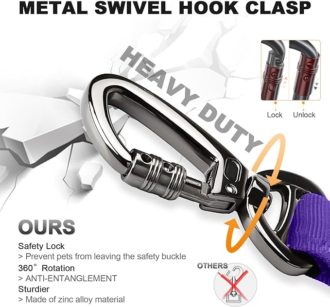Tactical Dog Collar and Bungee Leash,Military Dog Collar & Leash Set with USA American Flag Adjustable K9 Collar with Heavy Duty Metal Buckle & Handle,with Patches and Airtags Case (Purple, M)