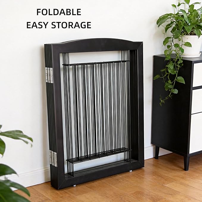 Dog Fence Indoor,Dog Gate Indoor for Doorway pet gate -6-Panel Freestanding, Hallways, House or Stairs -120x24-Inch Retractable Foldable Expandable Wood Pet by SFJC (Black) ﻿