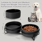 Ceramic Dog and Cat Bowl Set with Stand, 1.7 Cups Dog Food and Water Bowl Suitable for Small and Medium Pets (13.5oz Black)