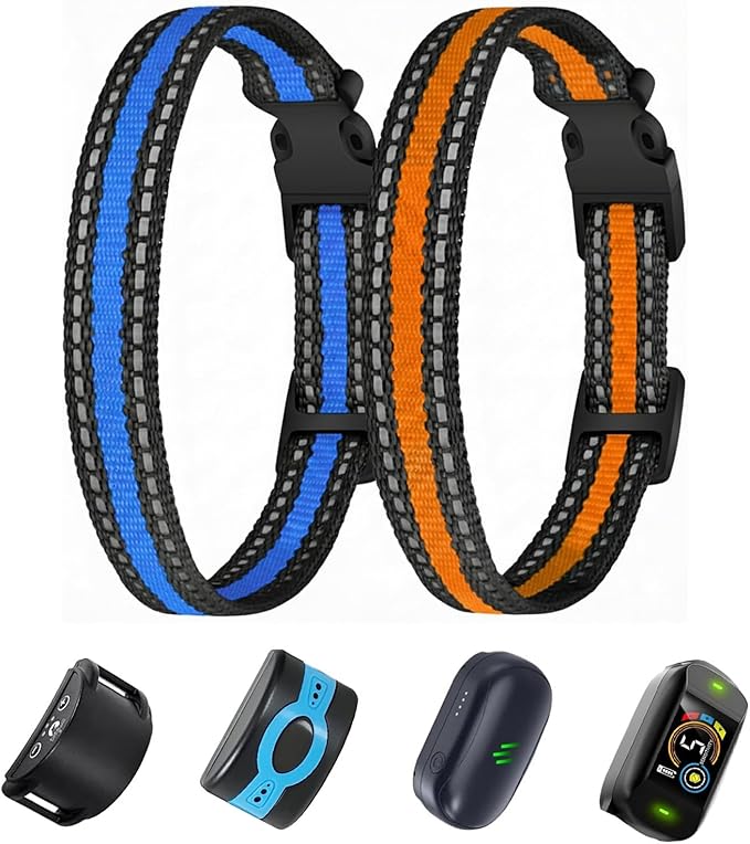 Replacement Collar for Shock Training Bark Collar,Dog Shock Collars Replacement, Nylon Replacement Collar Strap for E Collar Wireless Dog Fence Receivers（2 Piece, Blue+Orange）