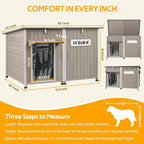 55"L Dog House Outdoor Large Breed Extra XL Wooden Dog House with Weatherproof Asphalt Roof, All-Around Iron Frame, Removable Floor, Openable Top Roof, Air Vents Window, Chew-Proof Frame Gray