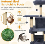 PETSITE Multi-Level Cat Tree, 58 Inches Tall with Sisal Scratching Posts, Condo, Hammock, Dangling Balls, Jumping Platforms, and Cozy Top Perch, Ideal for Indoor Cats to Play and Rest (Dark Grey)