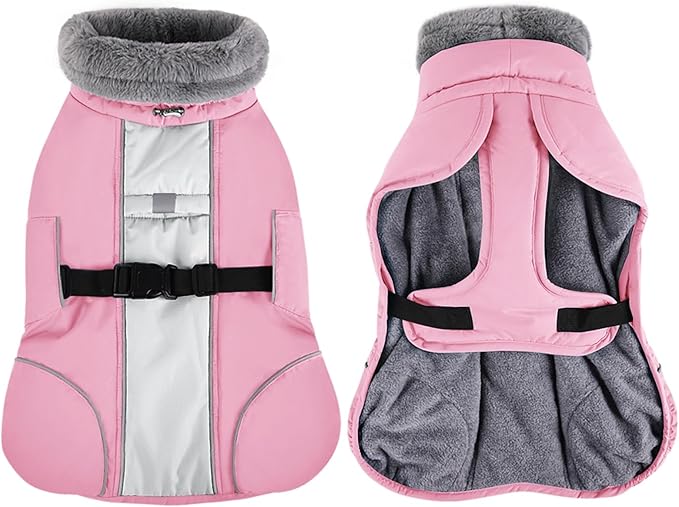 Queenmore Winter Dog Jackets, Thick Dog Coats for Small Pets Winter, Warm Reflective Coat, Thick Waterproof Puppy Coats, Pink, S