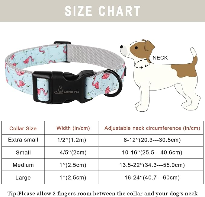 ARING PET Summer Dog Collar, Cute Flamingo Adjustable Lightweight Cotton Pet Collars for Small Medium Large Boy and Girl Dogs, Small