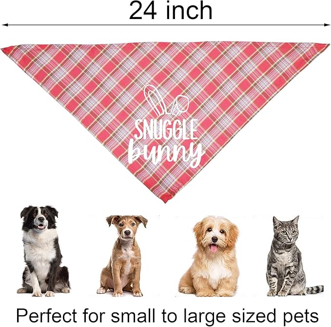 Easter Dog Bandana Bunny Costumes, Easter Bunny Dog Headband Buffalo Plaid Dog Easter Bandanas for Small Medium Large Dogs