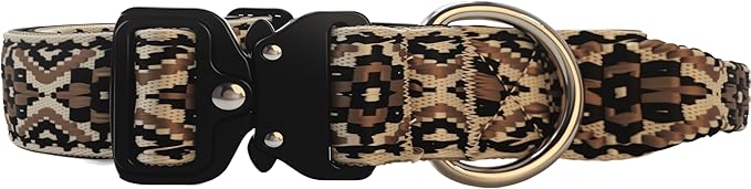 Heavy Duty Dog Collar with Unique Leopard Totem Design Adjustable Durable Nylon Collar, Metal Buckle for Large Dogs Bold Style for Training & Outdoor Adventures (Ethnic L)