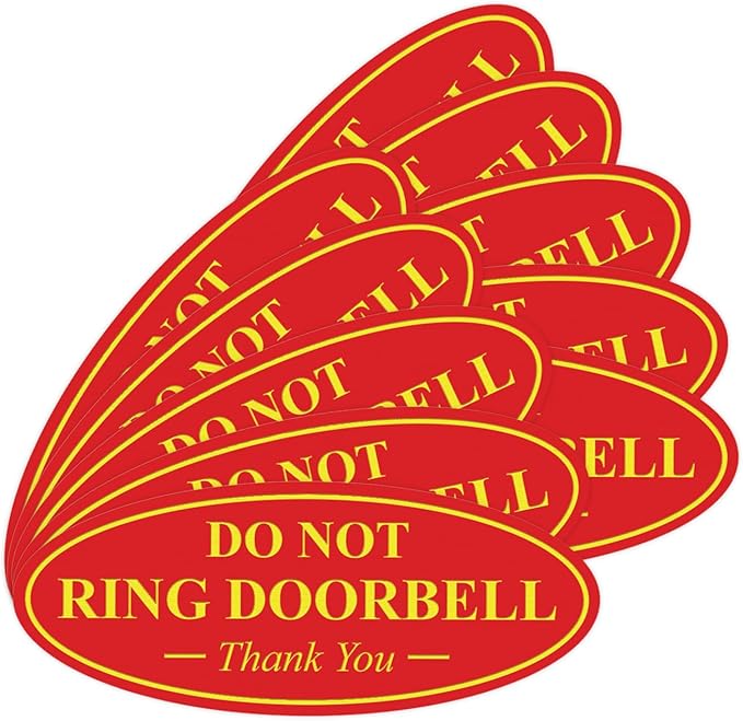 All Quality Oval DO NOT Ring DOORBELL Thank You Sign - Red/Yellow Small 10 Pack