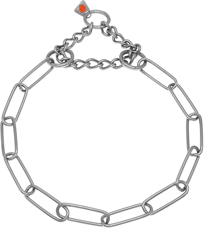 Herm Sprenger Stainless Steel Fur Saver Dog Collar Long Link Professional Training Collar Assembly Chain Correction Slip Chain for Medium Large Dogs Made in Germany (18in (Neck Size 13-16 in))