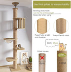 Floor to Ceiling cat Tree - Adjustable Height (95-98in,104.3-108.2in)- with Width 4.33 in Scratching Post,Cat Hammock,Fully Wrapped with sisal Rope - Heavy Duty cat Tree.(Holds 110 lbs)