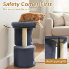 Tangkula Small Cat Tree for Indoor Cats, 26 Inch Cat Tower with Sisal Scratching Posts, Dual Cat Condos with Large Padded Push Perch, Modern Cat Climbing Furniture Activity Center (Dark Grey)