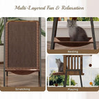 Modern Cat Tree 58-Inch Tower for Large Cats with Scratching Board, Extra Large Perch, Hammock & Removable Washable Pads, Multi-Level Cat Furniture for Bird Watching & Play, Walnut