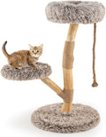 PETSITE 35.5-inch Wood Cat Tree, Multi-Level Real Pear Wood Modern Cat Tower with Jute Scratching Posts, Jute Rope, Cozy Top Perch, Jumping Platform, Soft Long Plush Covered