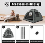 Open Design Pet Tent, Cozy Monitoring Bed for Cats & Puppies, Breathable Mesh Walls for Security & Ventilation, Indoor Outdoor Travel, Grey